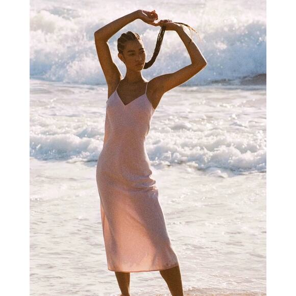 New BARE by Charlie Holiday Womans Large The Slip Dress Rose Pink Hemp Cotton - Picture 6 of 11